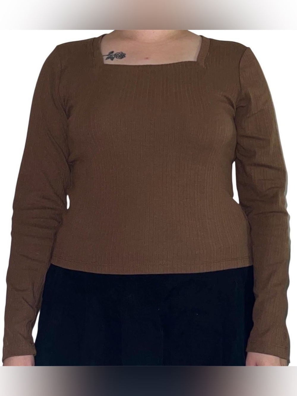 Brown Ribbed Long Sleeve Top